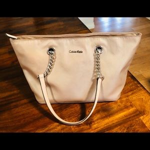 Calvin Klein Light Pink Gold Shimmer purse Florence Tote Shoulder Lt Pink Gold